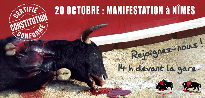 Trois actions anti-corrida le 20 octobre à Nimes, Toulouse et Paris